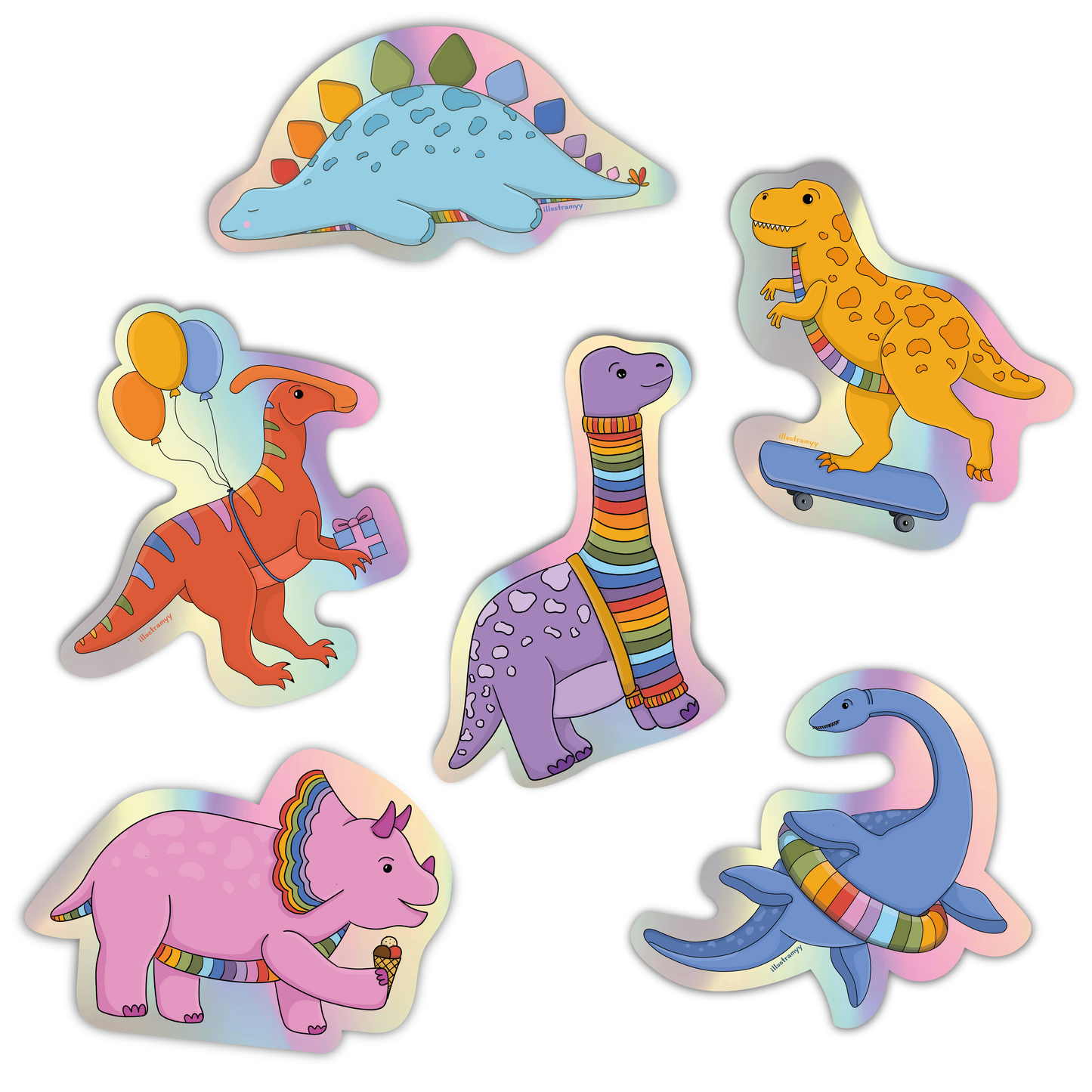 Sticker Set „Regenbogen Dinos" (6 Sticker)