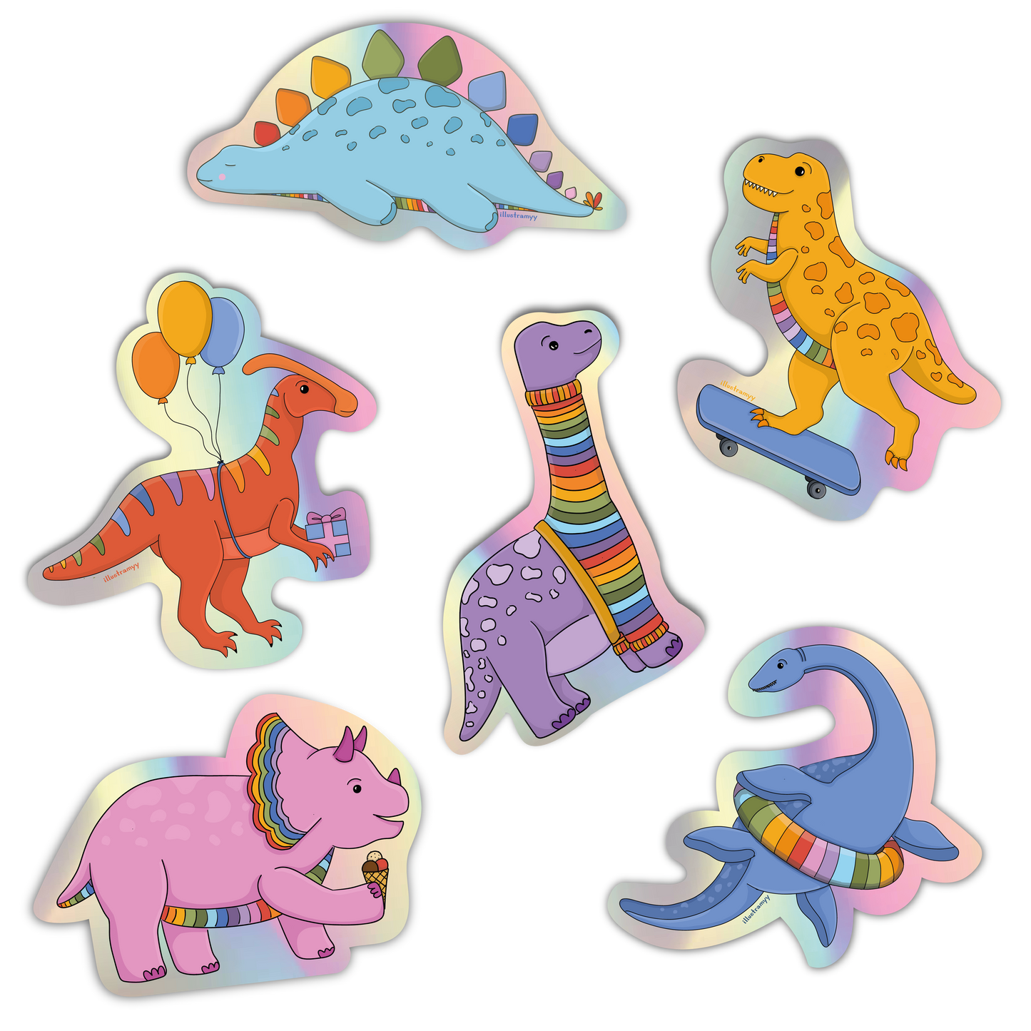 Sticker Set „Regenbogen Dinos" (6 Sticker)